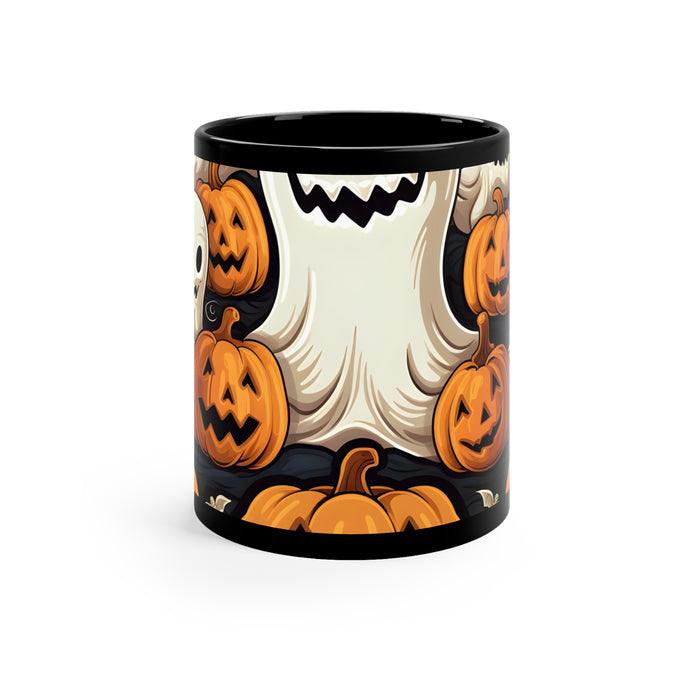 DistinctInk Black Coffee Mug - Haunted Skeleton Jack-O-Lantern for Halloween