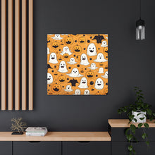 DistinctInk Canvas Wall Art with Ghoulish Bats and Pumpkins for Halloween