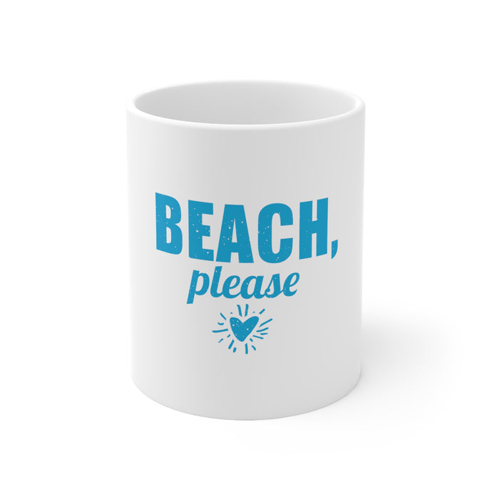 DistinctInk Glossy White Coffee / Tea Mug - Beach, Please