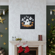 DistinctInk Canvas Wall Art with Skeletal Ghostly Pumpkin Patch for Halloween