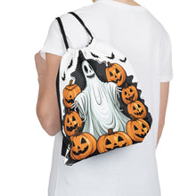 DistinctInk Drawstring Bag / Backpack with Ghost Skeleton Pumpkins Pattern Design for Halloween