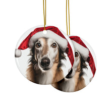 DistinctInk Hanging Ceramic Christmas Tree Ornament with Gold String - Great Gift/Present - 2 3/4 inch Diameter - Borzoi Design