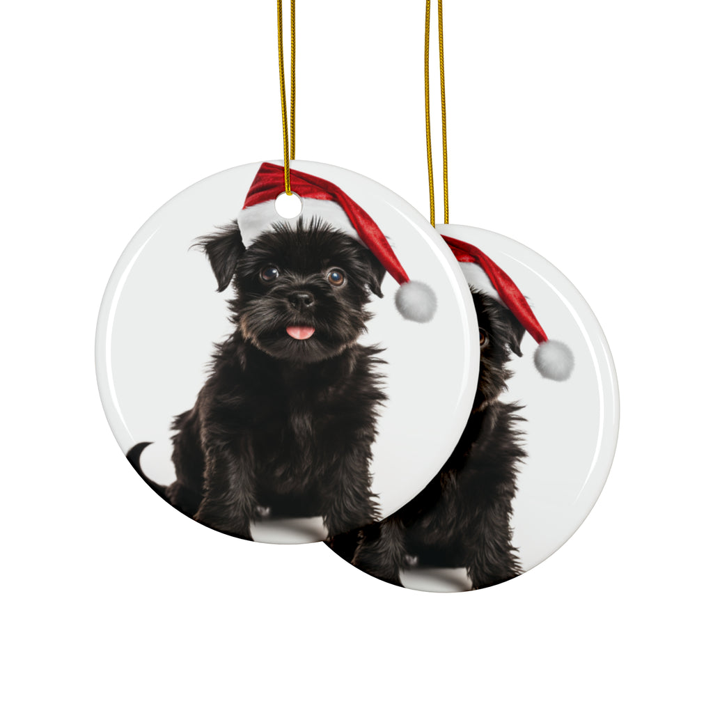Hanging Ceramic Christmas Tree Ornament with Gold String - Affenpinscher Puppy Design, view 2