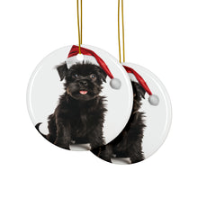DistinctInk Hanging Ceramic Christmas Tree Ornament with Gold String - Great Gift/Present - 2 3/4 inch Diameter - Affenpinscher Puppy Design