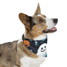 DistinctInk Adjustable Pet Banana Collar with Ghastly Skeleton Pumpkin Patch Design for Halloween