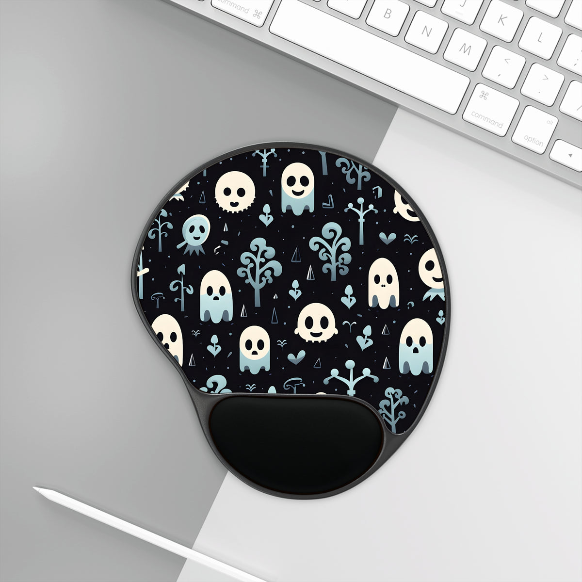 Mouse Pad with Wrist Rest with Ghastly Skeletal Shadows Design for Halloween, view 3
