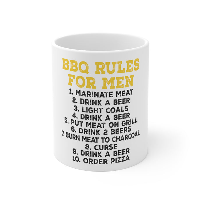 DistinctInk Glossy White Coffee / Tea Mug - BBQ Rules for Men