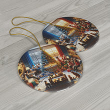 DistinctInk Hanging Ceramic Christmas Tree Ornament Charm with Gold String - Great Gift/Present - 2 3/4 inch Diameter - Winter Holiday Harmony
