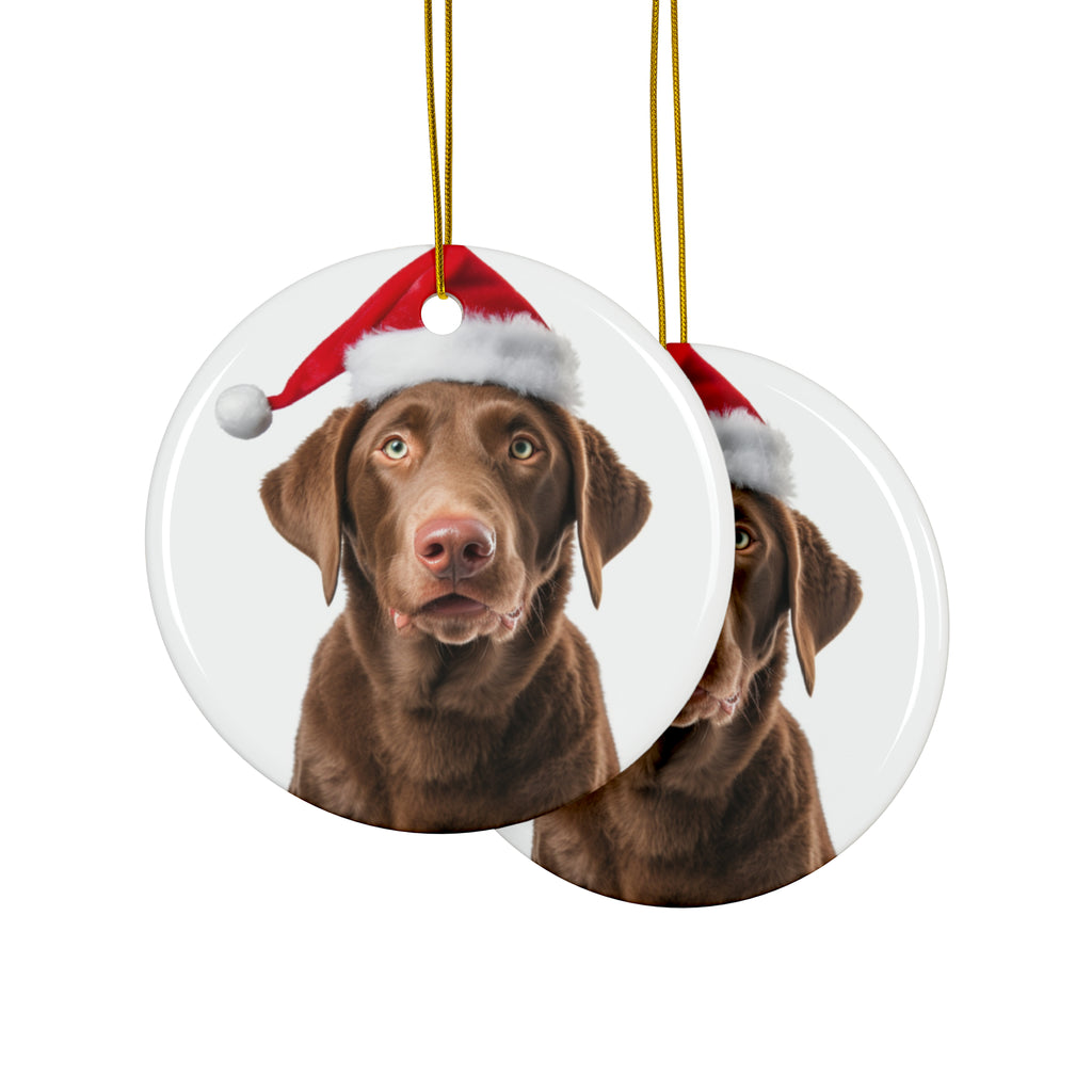 Hanging Ceramic Christmas Tree Ornament with Gold String - Chesapeake Bay Retriever Design, view 2
