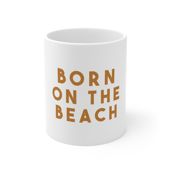 DistinctInk Glossy White Coffee / Tea Mug - Born on the Beach