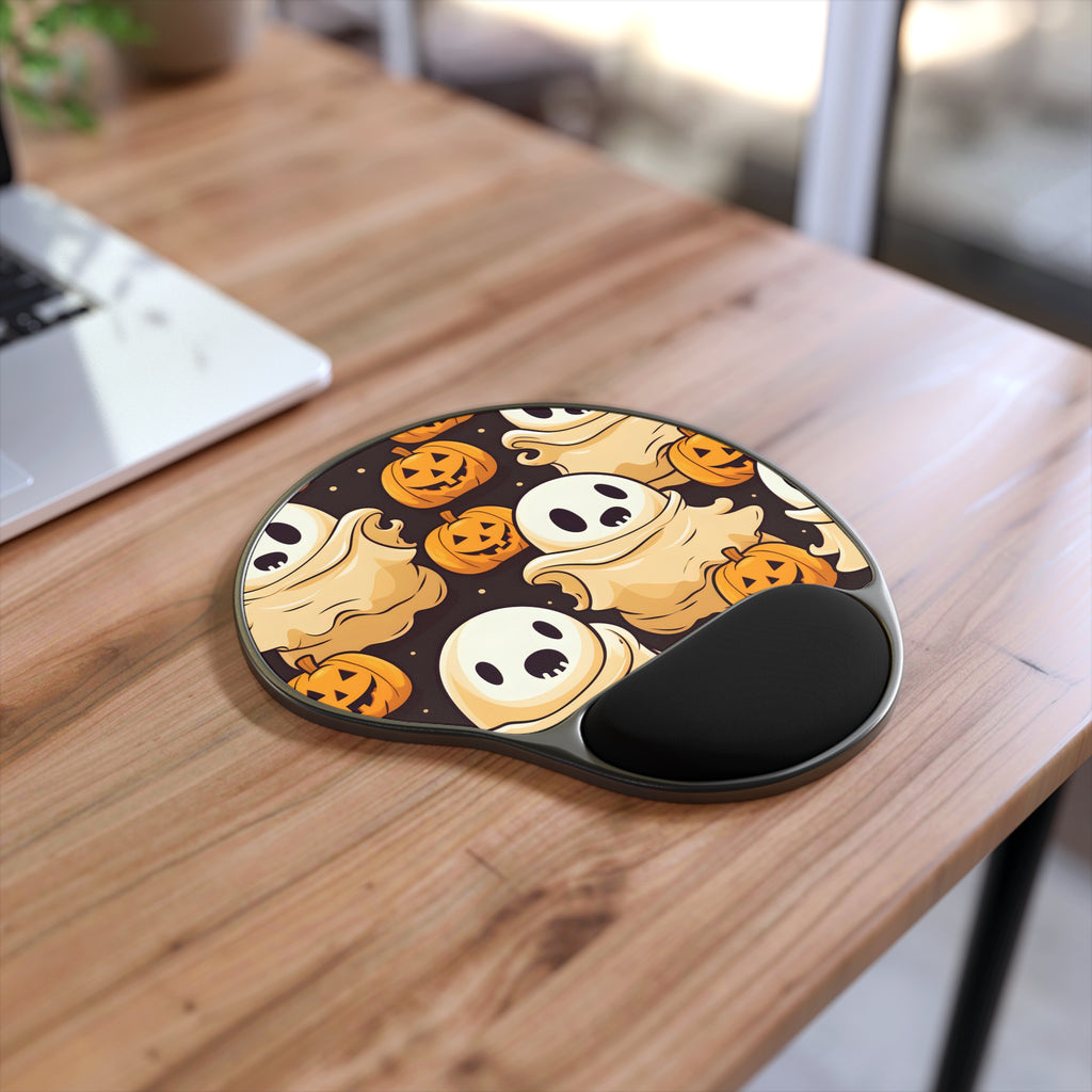 Mouse Pad with Wrist Rest with Ghost Skeleton Pumpkin Pattern Design for Halloween, view 2