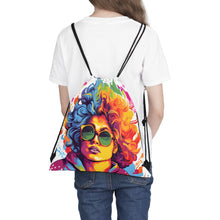 DistinctInk Drawstring Bag Backpack with A World of Words Design for LGBTQ+ Pride