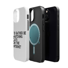 DistinctInk ToughCase for Apple iPhone, Compatible with MagSafe Charging - Rather Be Watch Cats On The Internet