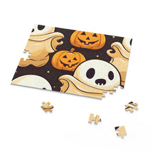 DistinctInk Jigsaw Puzzle with Ghost Skeleton Pumpkin Pattern Design for Halloween