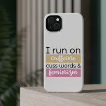 DistinctInk ToughCase for Apple iPhone, Compatible with MagSafe Charging - I Run On Caffeine Cuss Words & Feminism
