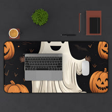 DistinctInk Desk Mat with Ghastly Skeleton Pumpkin Design for Halloween