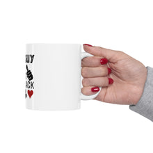 DistinctInk Glossy White Coffee / Tea Mug - This Guy Loves Blackjack