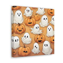 DistinctInk Canvas Wall Art with Ghostly Skeleton Pumpkin Patch for Halloween