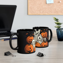 DistinctInk Black Coffee Mug - Ghost Skeleton Pumpkin Pattern for Halloween