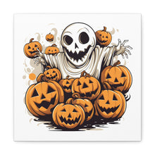 DistinctInk Canvas Wall Art with Ghostly Skeleton and Pumpkins for Halloween