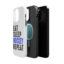 DistinctInk ToughCase for Apple iPhone, Compatible with MagSafe Charging - Eat Sleep Hockey Repeat