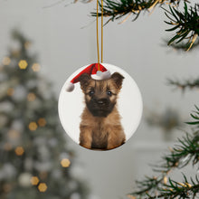 DistinctInk Hanging Ceramic Christmas Tree Ornament with Gold String - Great Gift/Present - 2 3/4 inch Diameter - Cairn Terrier Puppy Design