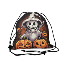 DistinctInk Drawstring Bag / Backpack with Trick or Treat Ghost-O-Lantern Design for Halloween
