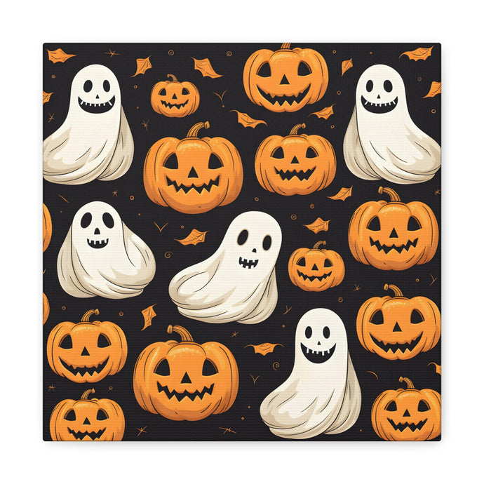 DistinctInk Canvas Wall Art with Ghastly Skeleton Pumpkin Party for Halloween