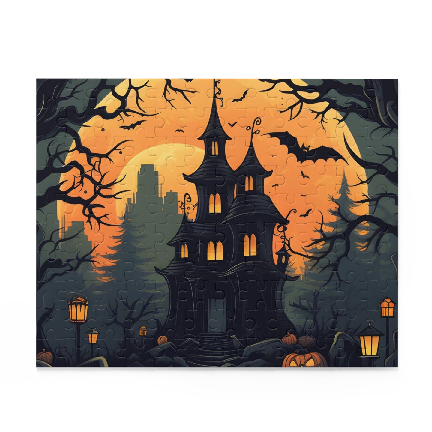 DistinctInk Jigsaw Puzzle with Spooky Trick or Treating Design for Halloween