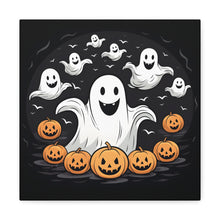 DistinctInk Canvas Wall Art with Skeletal Ghostly Pumpkin Patch for Halloween