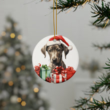 DistinctInk Hanging Ceramic Christmas Tree Ornament with Gold String - Great Gift/Present - 2 3/4 inch Diameter - Azawakh Puppy Drawing Design