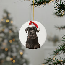 DistinctInk Hanging Ceramic Christmas Tree Ornament with Gold String - Great Gift/Present - 2 3/4 inch Diameter - Giant Schnauzer Puppy Design
