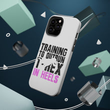 DistinctInk ToughCase for Apple iPhone, Compatible with MagSafe Charging - Training to Outrun T-Rex in Heels
