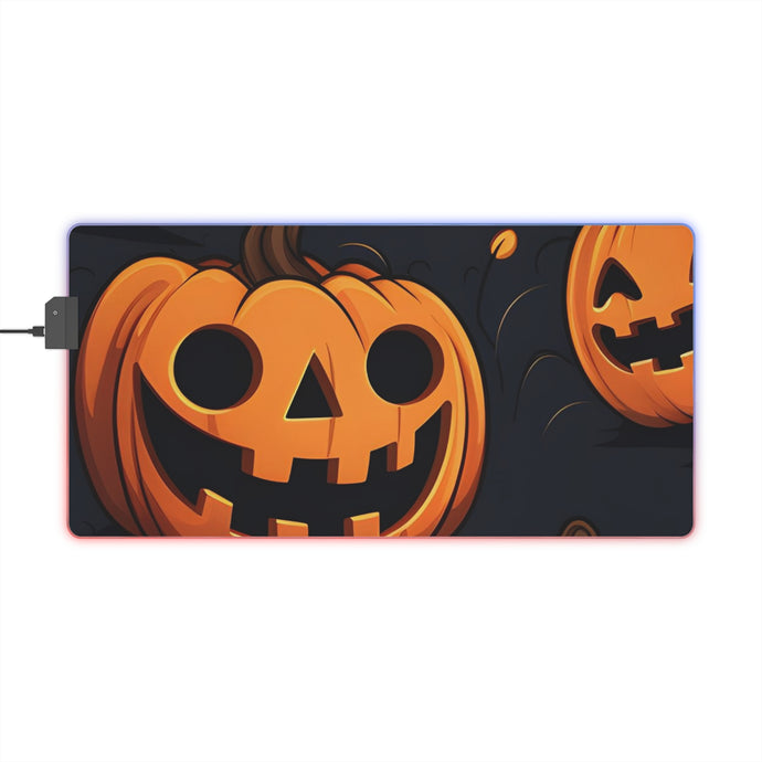 DistinctInk LED Gaming Mouse Pad with Nightly Fright of Bats and Ghouls Design for Halloween