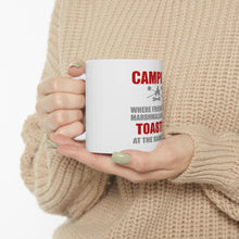 DistinctInk Glossy White Coffee / Tea Mug - Camping - Friends & Marshmallows Get Toasted