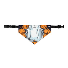 DistinctInk Adjustable Pet Banana Collar with Skeletal Ghostly Pumpkins Design for Halloween
