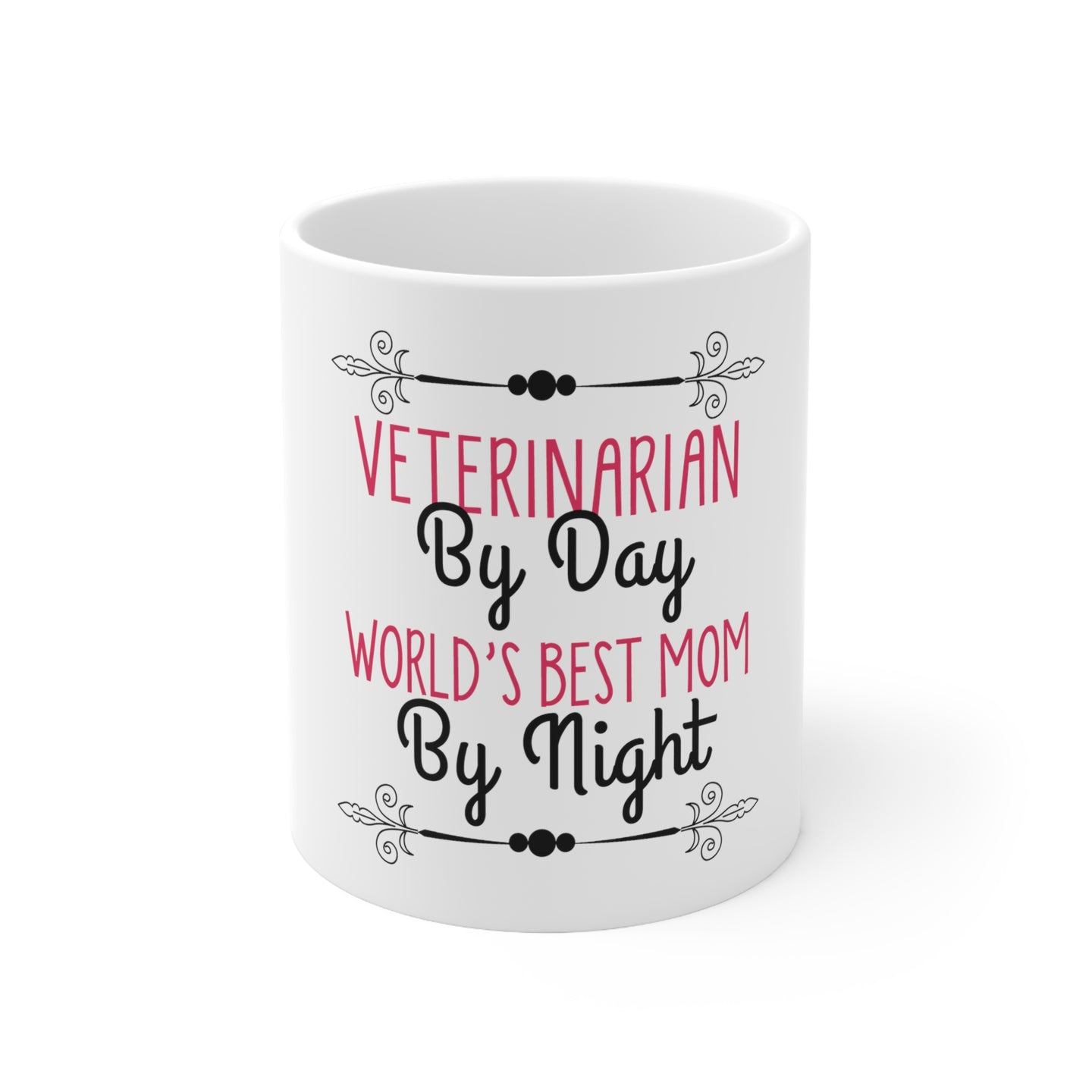 DistinctInk Glossy White Coffee / Tea Mug - Vet By Day, Best Mom By Night