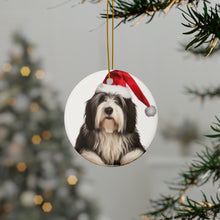 DistinctInk Hanging Ceramic Christmas Tree Ornament with Gold String - Great Gift/Present - 2 3/4 inch Diameter - Polish Lowland Sheepdog Design