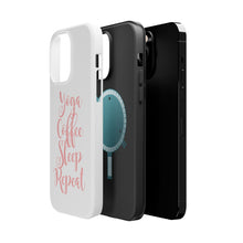 DistinctInk ToughCase for Apple iPhone, Compatible with MagSafe Charging - Yoga Coffee Sleep Repeat