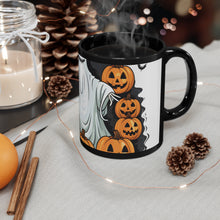 DistinctInk Black Coffee Mug - Ghost Skeleton Pumpkins Pattern for Halloween