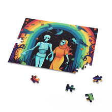 DistinctInk Jigsaw Puzzle with The Enduring Beauty of Writing Design for Halloween  LGBTQ+ Pride