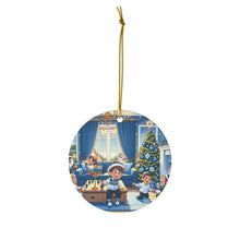 DistinctInk Hanging Ceramic Christmas Tree Ornament Charm with Gold String - Great Gift/Present - 2 3/4 inch Diameter - Joyful Hanukkah Celebration