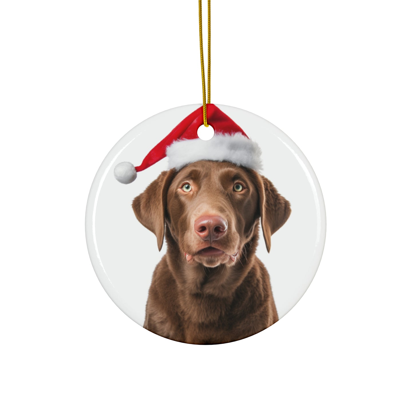 DistinctInk Hanging Ceramic Christmas Tree Ornament with Gold String - Great Gift/Present - 2 3/4 inch Diameter - Chesapeake Bay Retriever Design