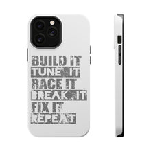 DistinctInk ToughCase for Apple iPhone, Compatible with MagSafe Charging - Build It Tune Race Break Fix Repeat