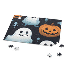 DistinctInk Jigsaw Puzzle with Ghastly Skeleton Pumpkin Patch Design for Halloween