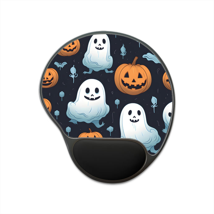 DistinctInk Mouse Pad with Wrist Rest  with Ghastly Skeleton Pumpkin Patch Design for Halloween
