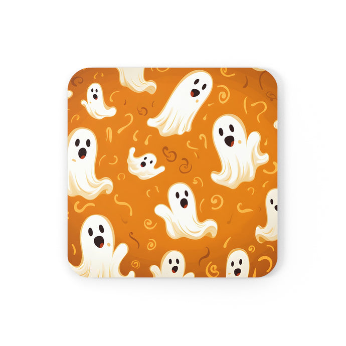 DistinctInk (Set of 4) Corkwood Coasters with Ghost Skeleton Pumpkin PatternDesign for Halloween
