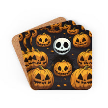 DistinctInk (Set of 4) Corkwood Coasters with Ghastly Skeleton PumpkinsDesign for Halloween