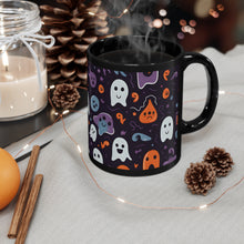 DistinctInk Black Coffee Mug - Skeletal Ghostly Pumpkins for Halloween