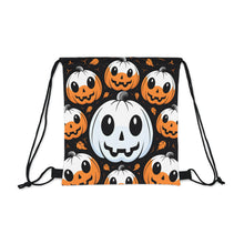 DistinctInk Drawstring Bag / Backpack with Ghost Skeleton Cartoon Pumpkin Design for Halloween